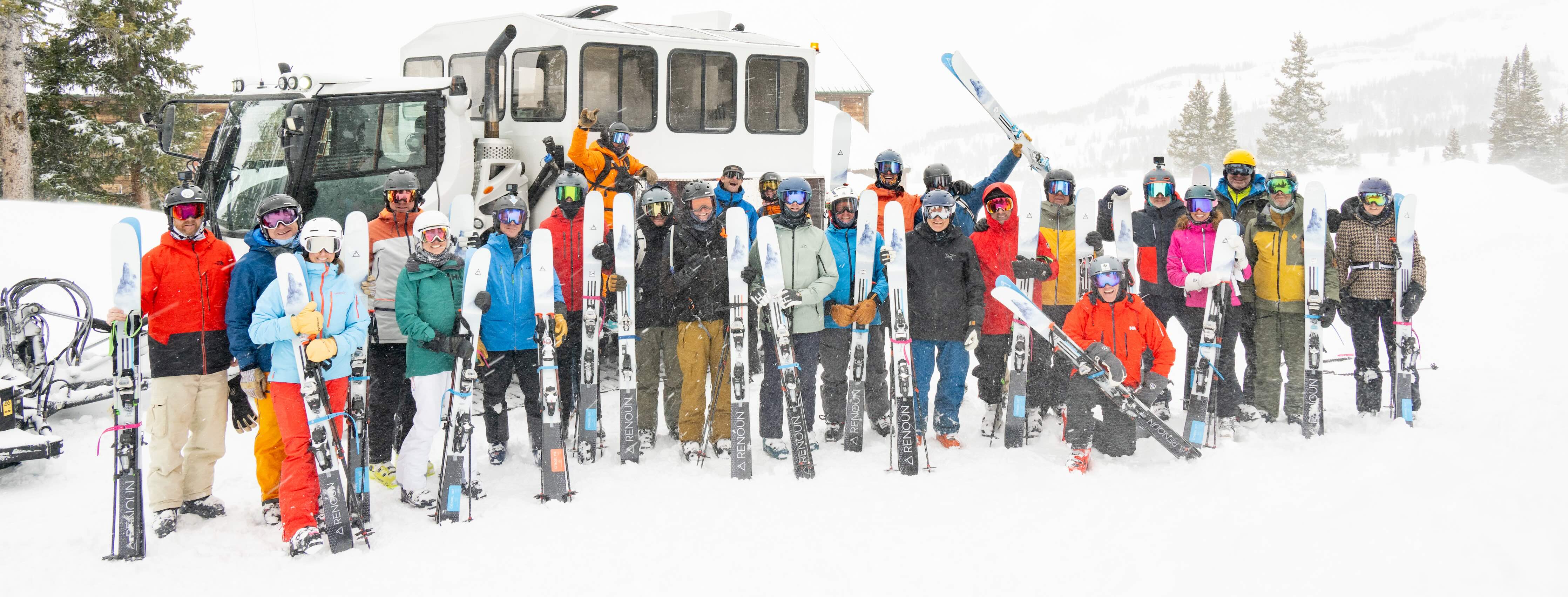 Entire crew of Renoun skiers while cat skiing in Crested Butte. Credit Fenlon Photo