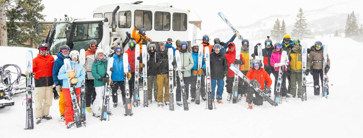 Entire crew of Renoun skiers while cat skiing in Crested Butte. Credit Fenlon Photo