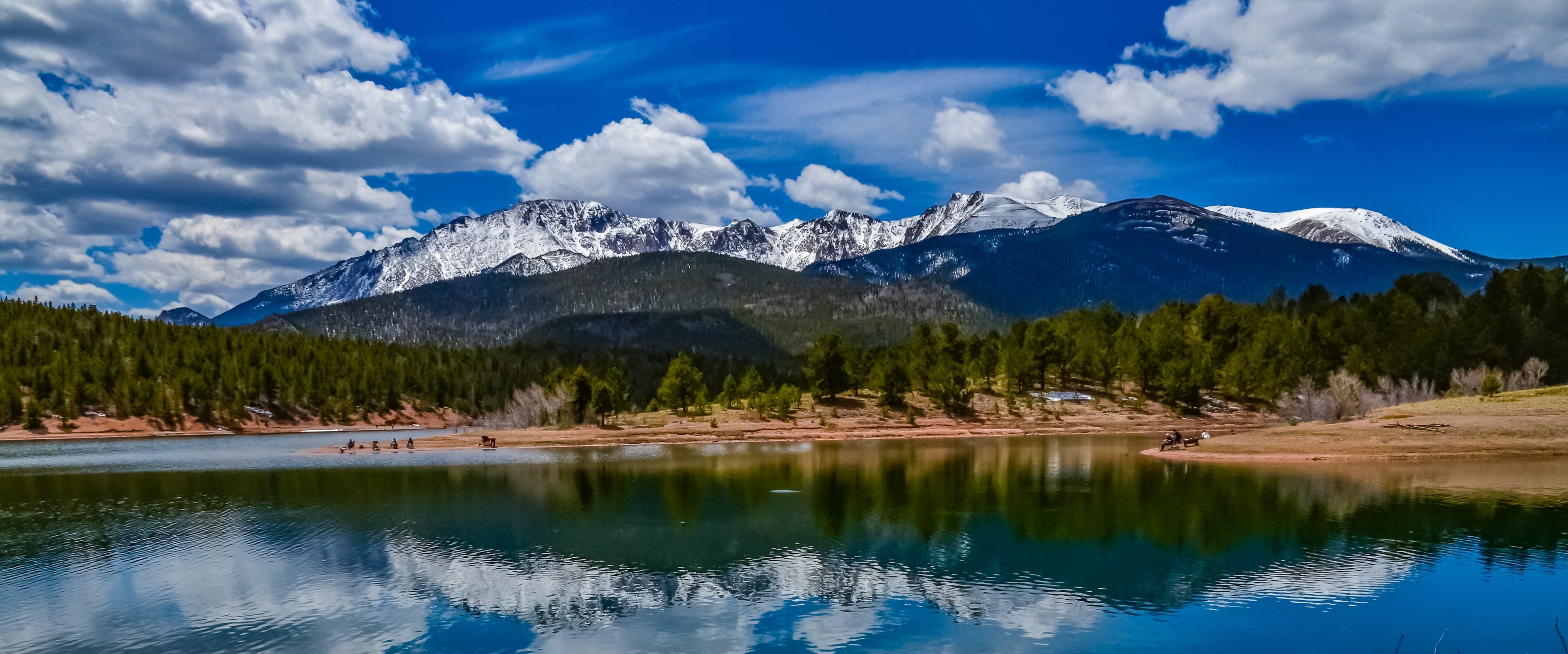 Mountain in colorado framed by the lake in summer in Colorado Springs, Colorado