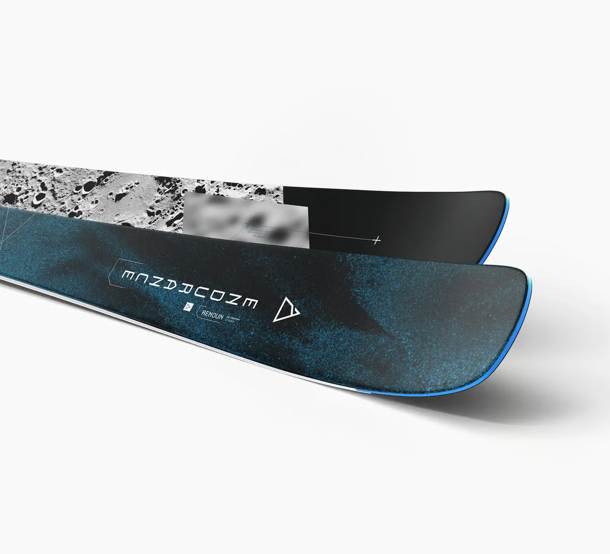 Two Renoun Endurance all-mountain skis with a lunar design on a white background